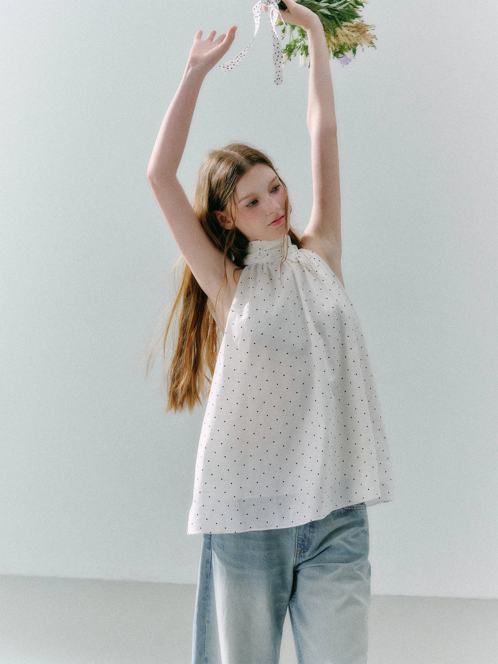 LOST FOREST Linen Bow Tie Halter Neck Top