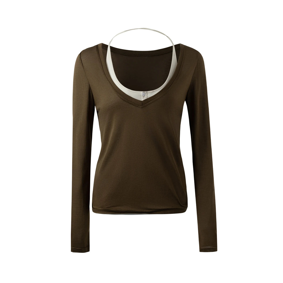 MoodBerry V-Neck Layered Loose Long-Sleeve Tee
