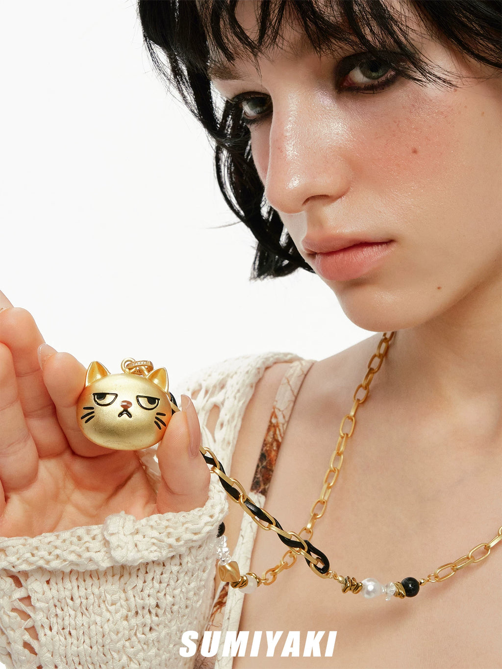 SUMIYAKI Not Happy Cat Cute Long Necklace