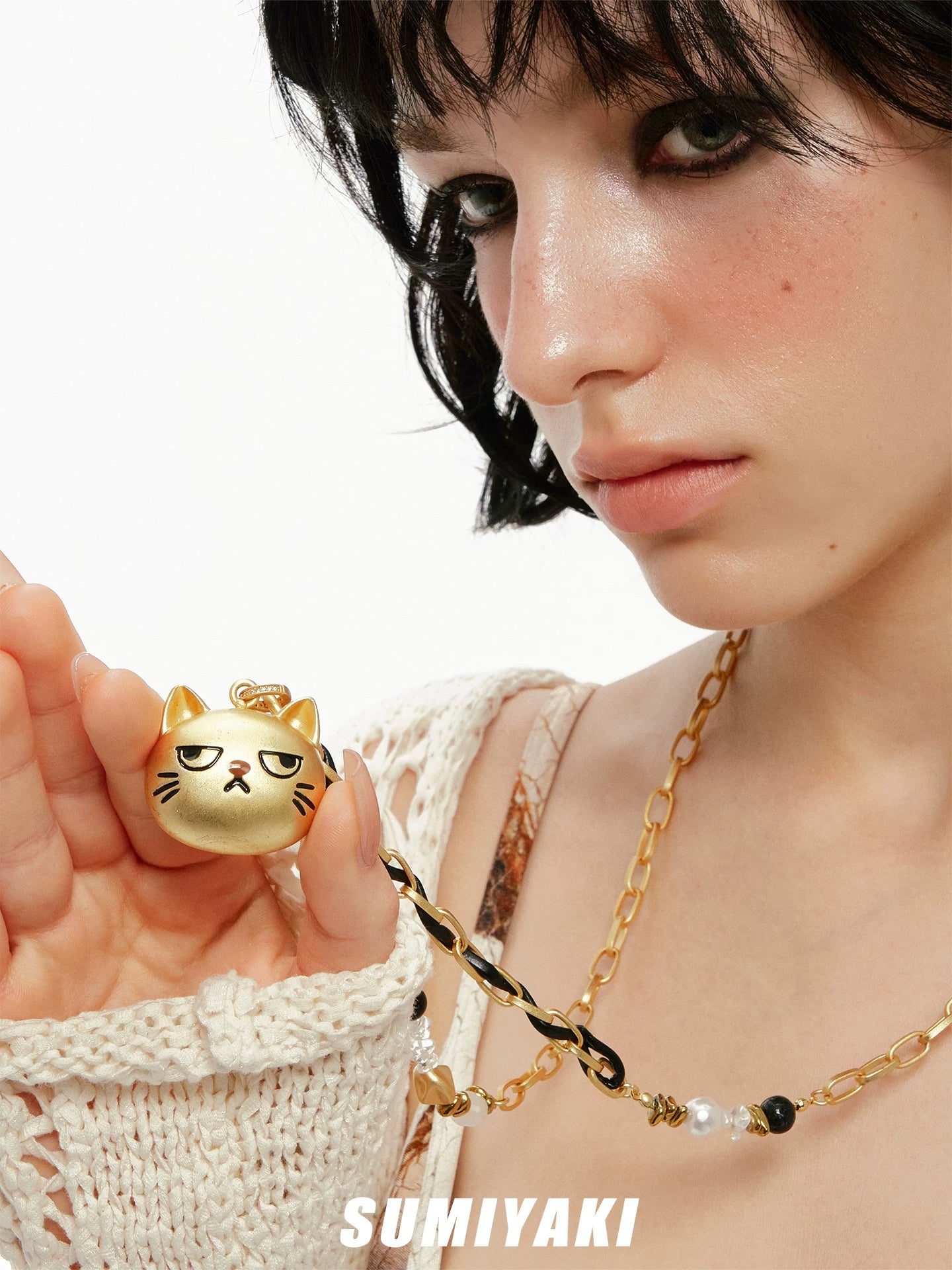SUMIYAKI Not Happy Cat Cute Long Necklace