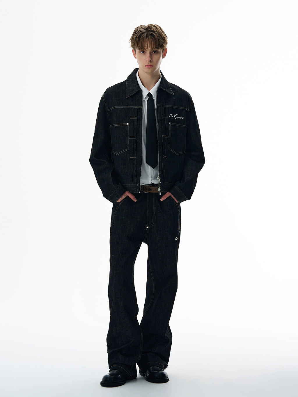 A PUEE Retro Silhouette Denim Jacket Set