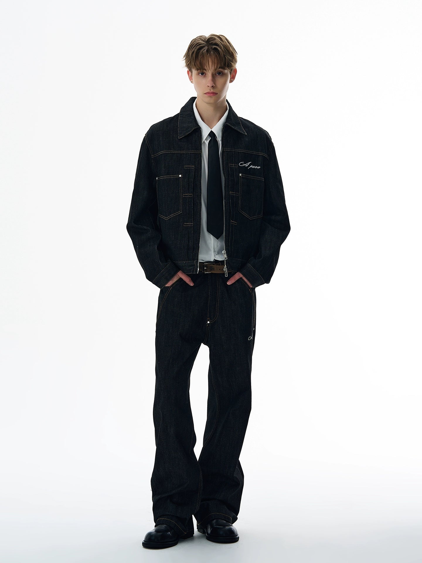 A PUEE Retro Silhouette Denim Jacket Set