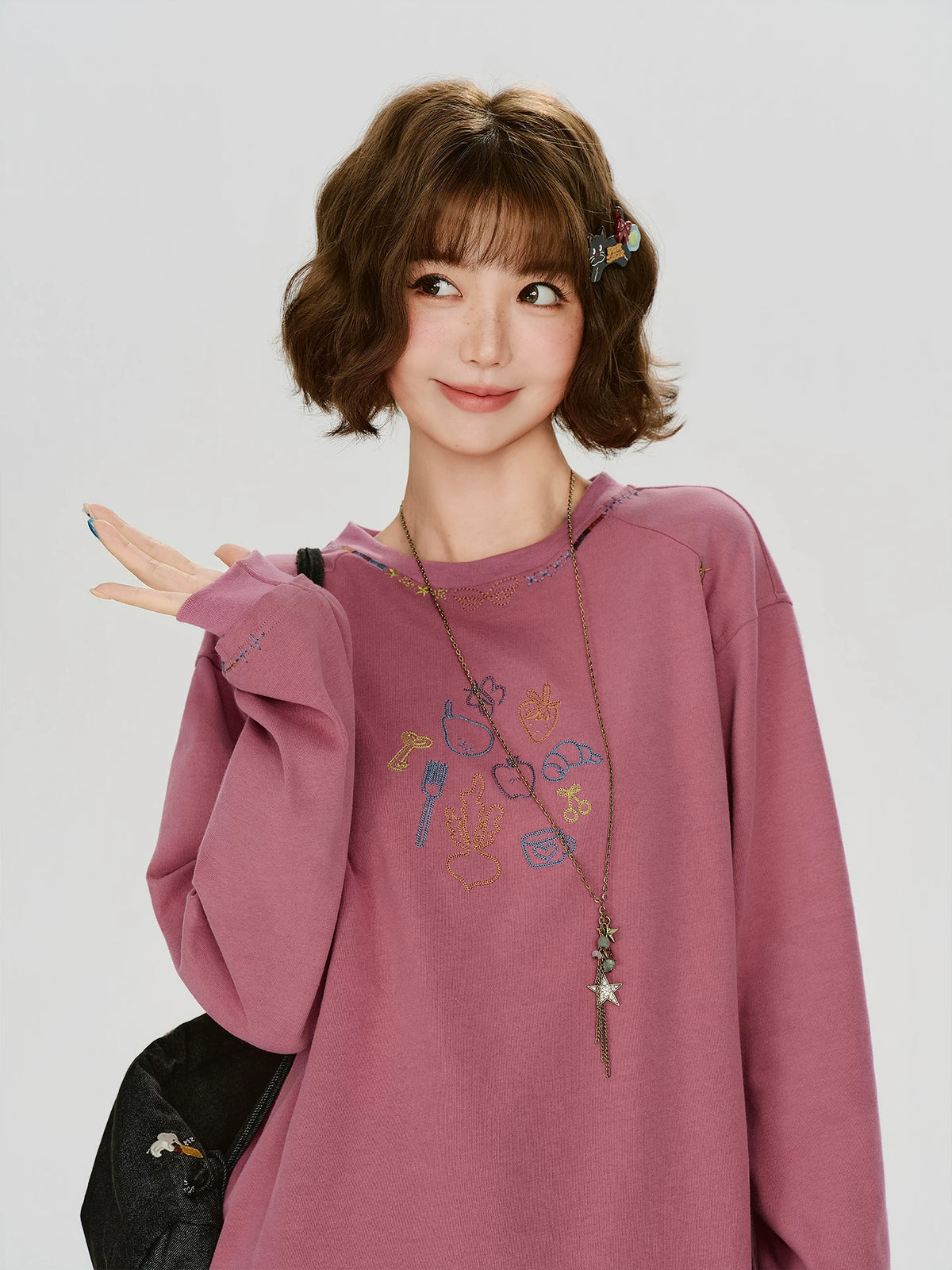 Girlyhalo American Vintage Embroidered Loose Sweatshirt
