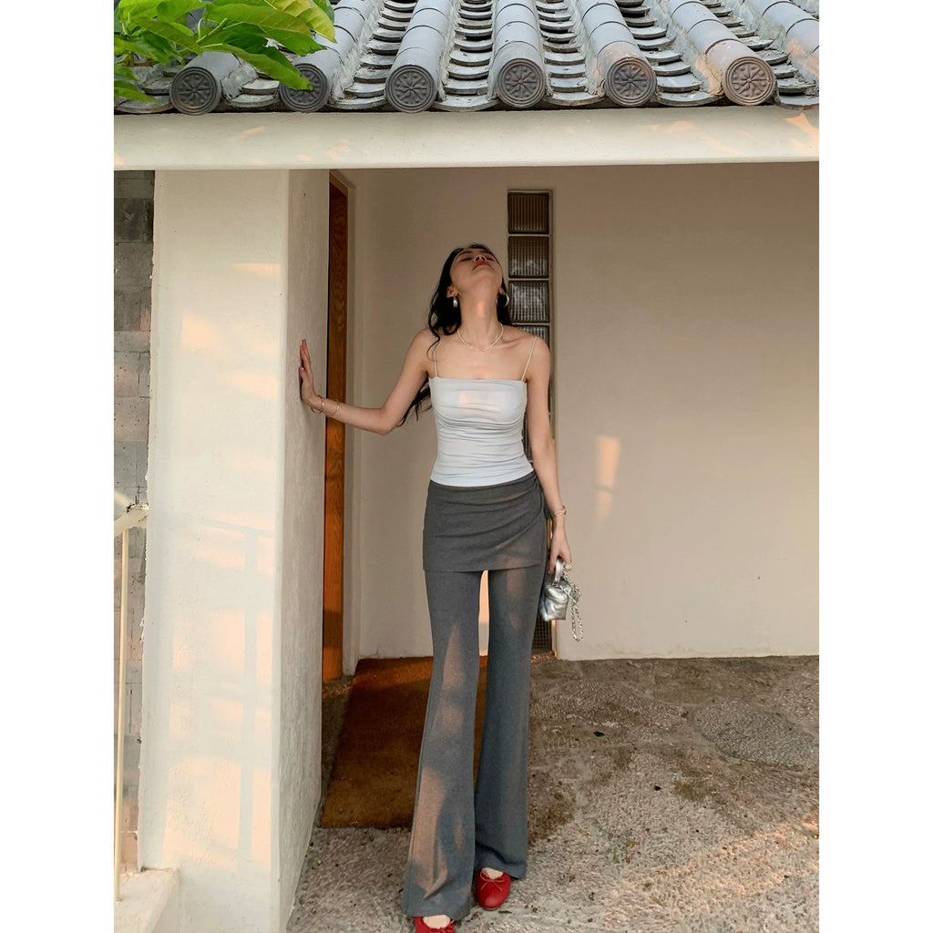Pusumede Side Drawstring Fake Two-piece Fart Curtain Splicing Casual Pants
