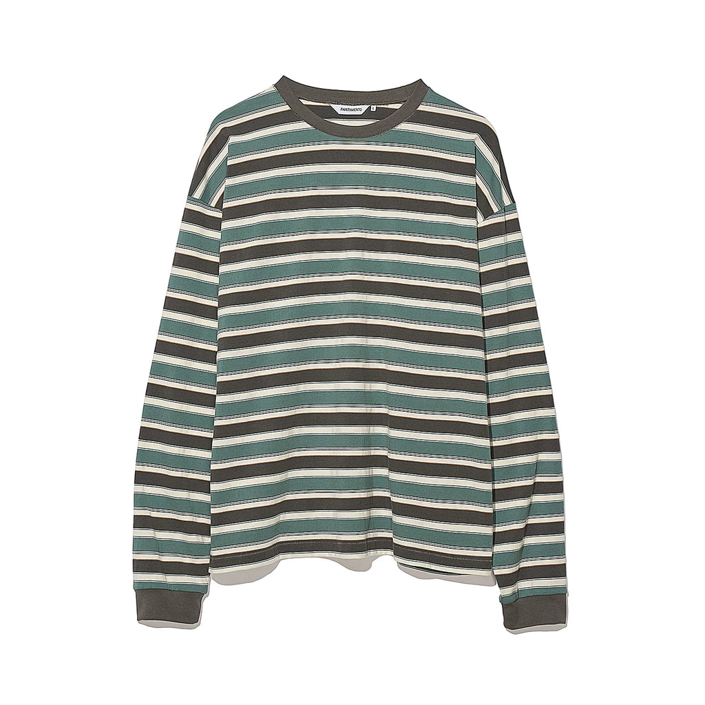 PARTIMENTO Retro Striped Contrast Drop-Shoulder Long-Sleeve Tee