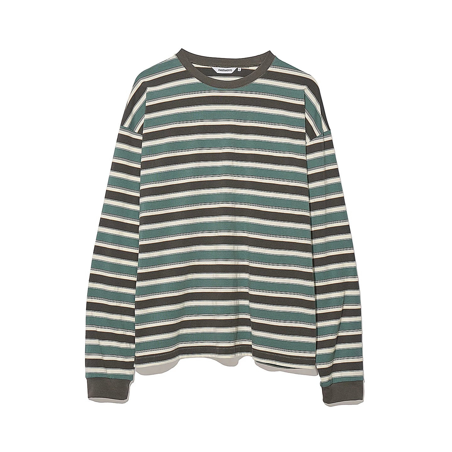 PARTIMENTO Retro Striped Contrast Drop-Shoulder Long-Sleeve Tee