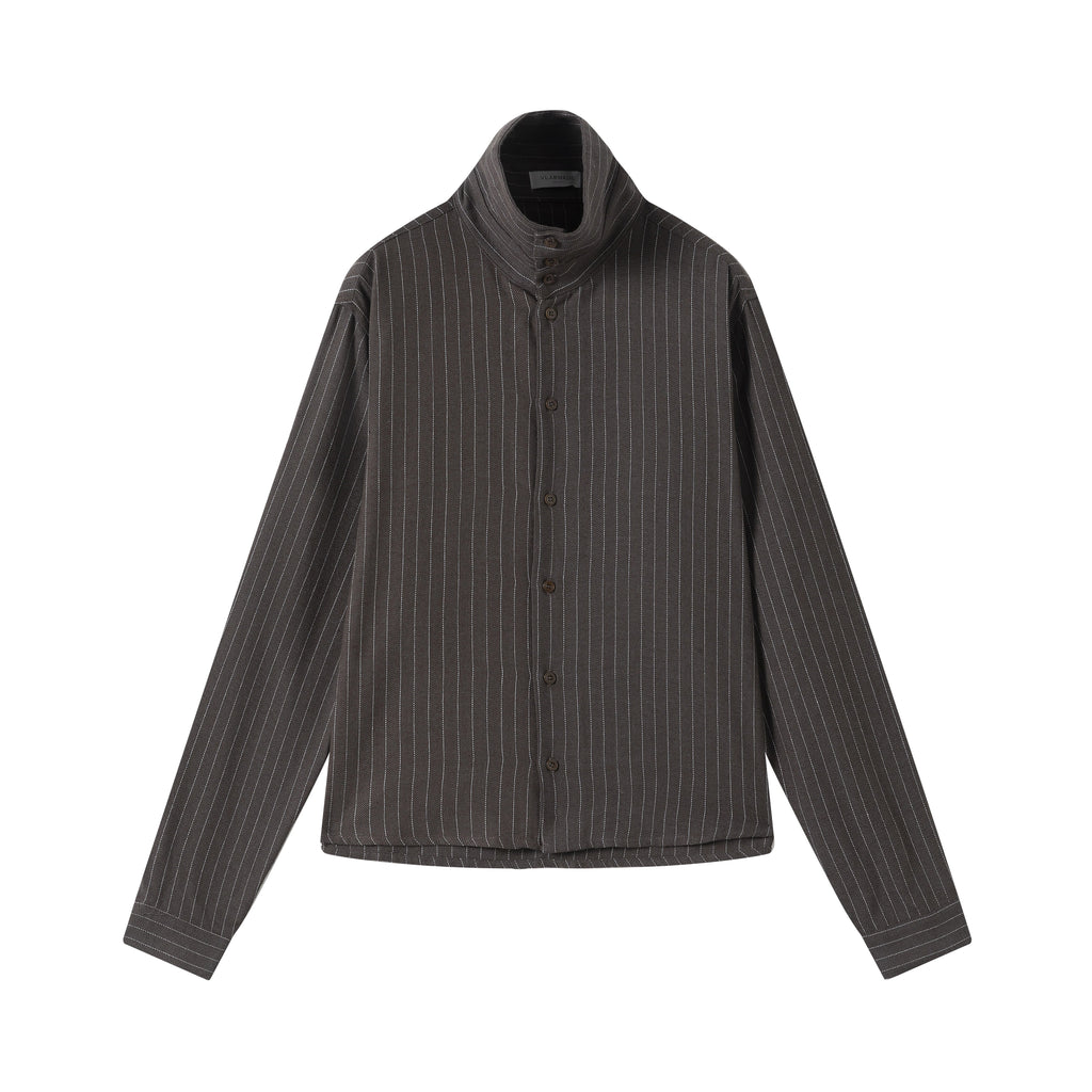 VLABMADE Striped Linen-Blend Boxy Cropped Shirt