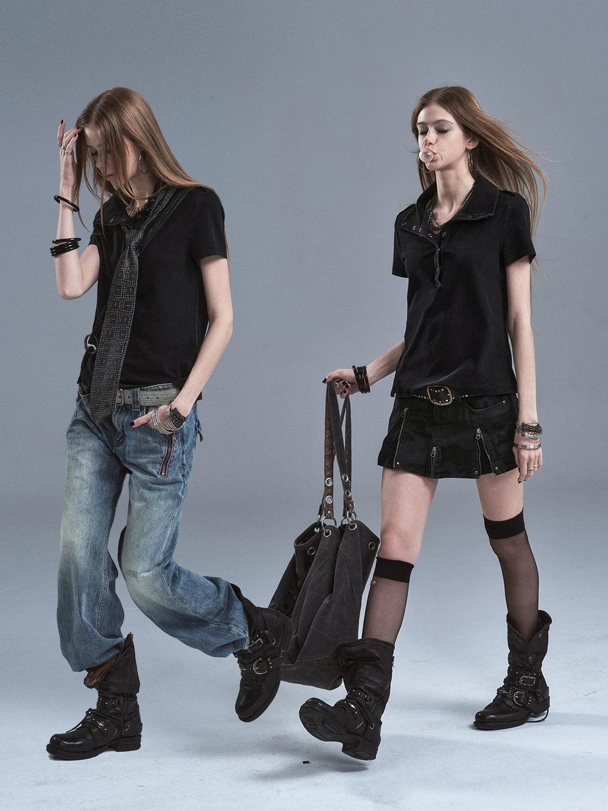 WearAndtear Stand Neck Slit Casual Tee