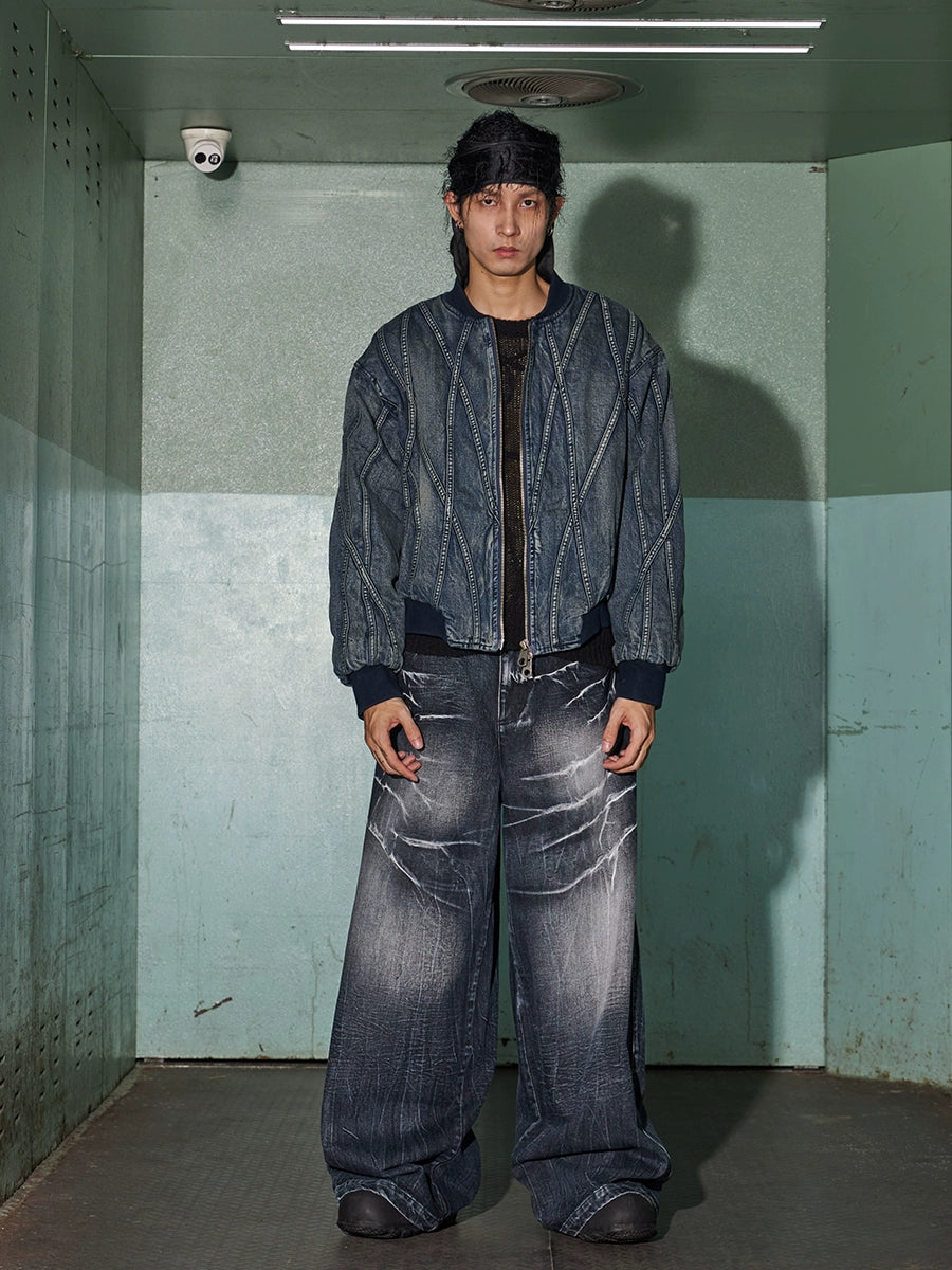 DND4DES Washed Old Lightning Pattern Loose Wide-leg Pants Jeans