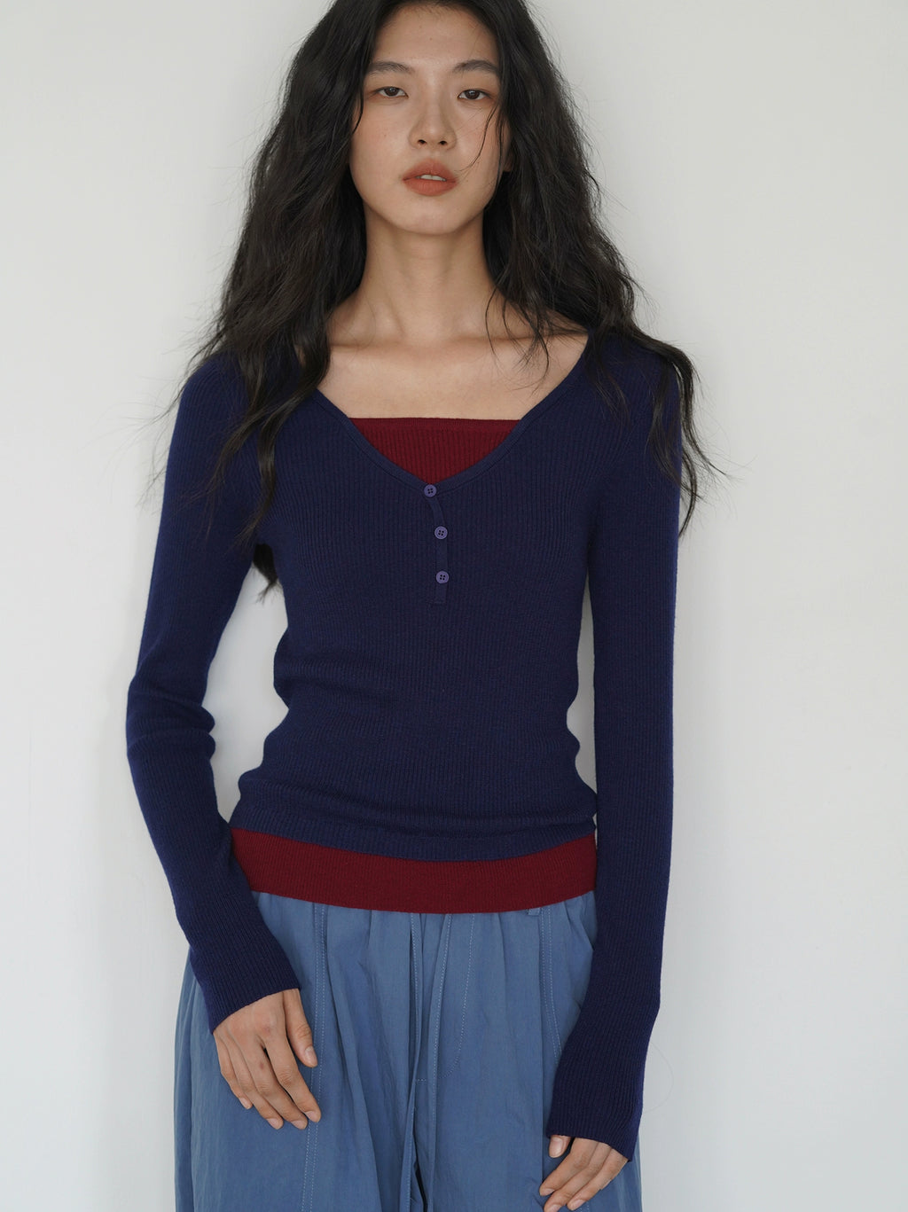 EIGHTHMONTH Fake Two-piece Slim-fit Knitted Sweater