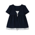 KANO Faux Two-Piece Tie-Front Ruffle Top