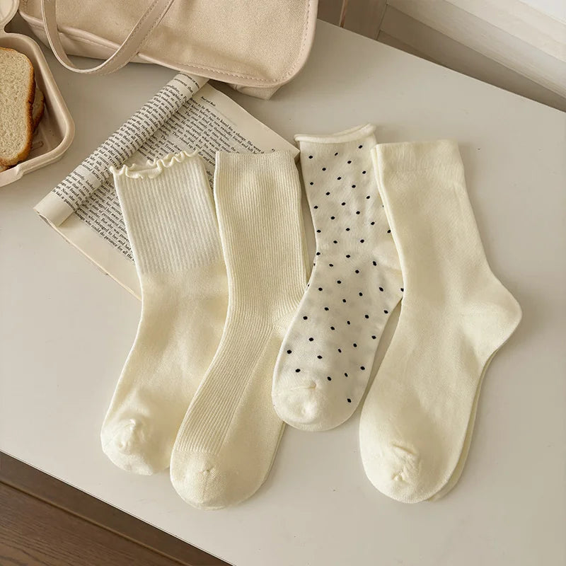 Halo Honey Moisture-Wicking Polka Dot Rolled Edge Mid-Calf Socks