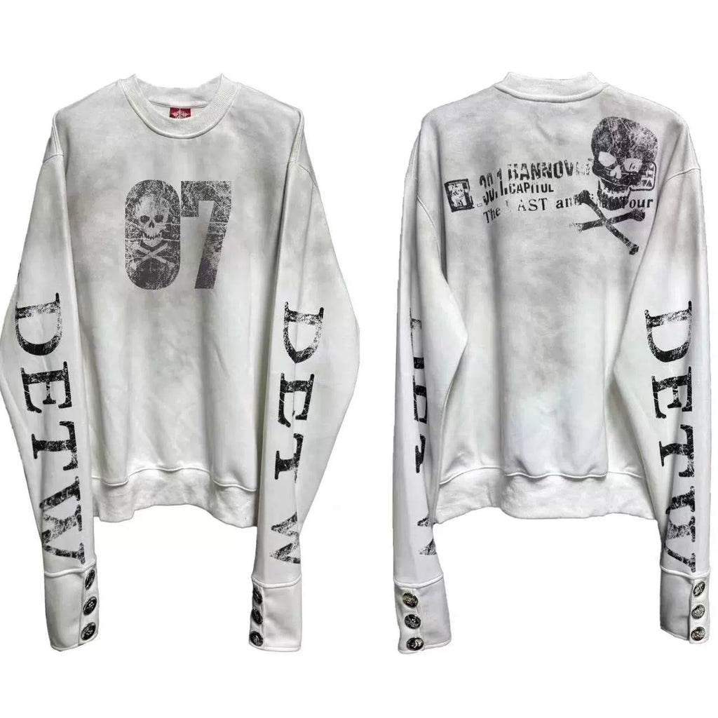 DETW 24AW spray dirty splicing breasted short wide boxy 350g round neck long sleeve pure cotton sweater