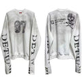 DETW 24AW spray dirty splicing breasted short wide boxy 350g round neck long sleeve pure cotton sweater