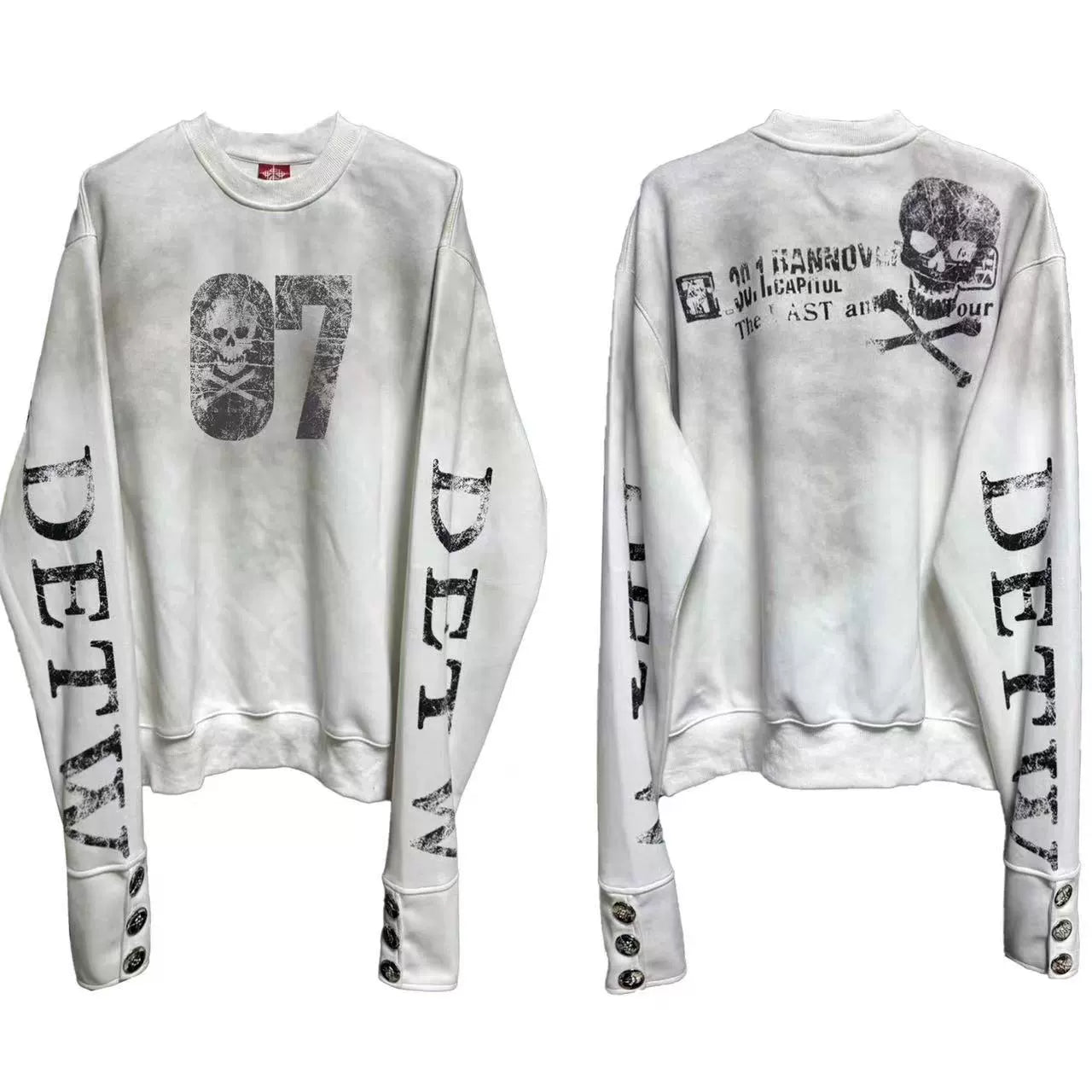 DETW 24AW spray dirty splicing breasted short wide boxy 350g round neck long sleeve pure cotton sweater
