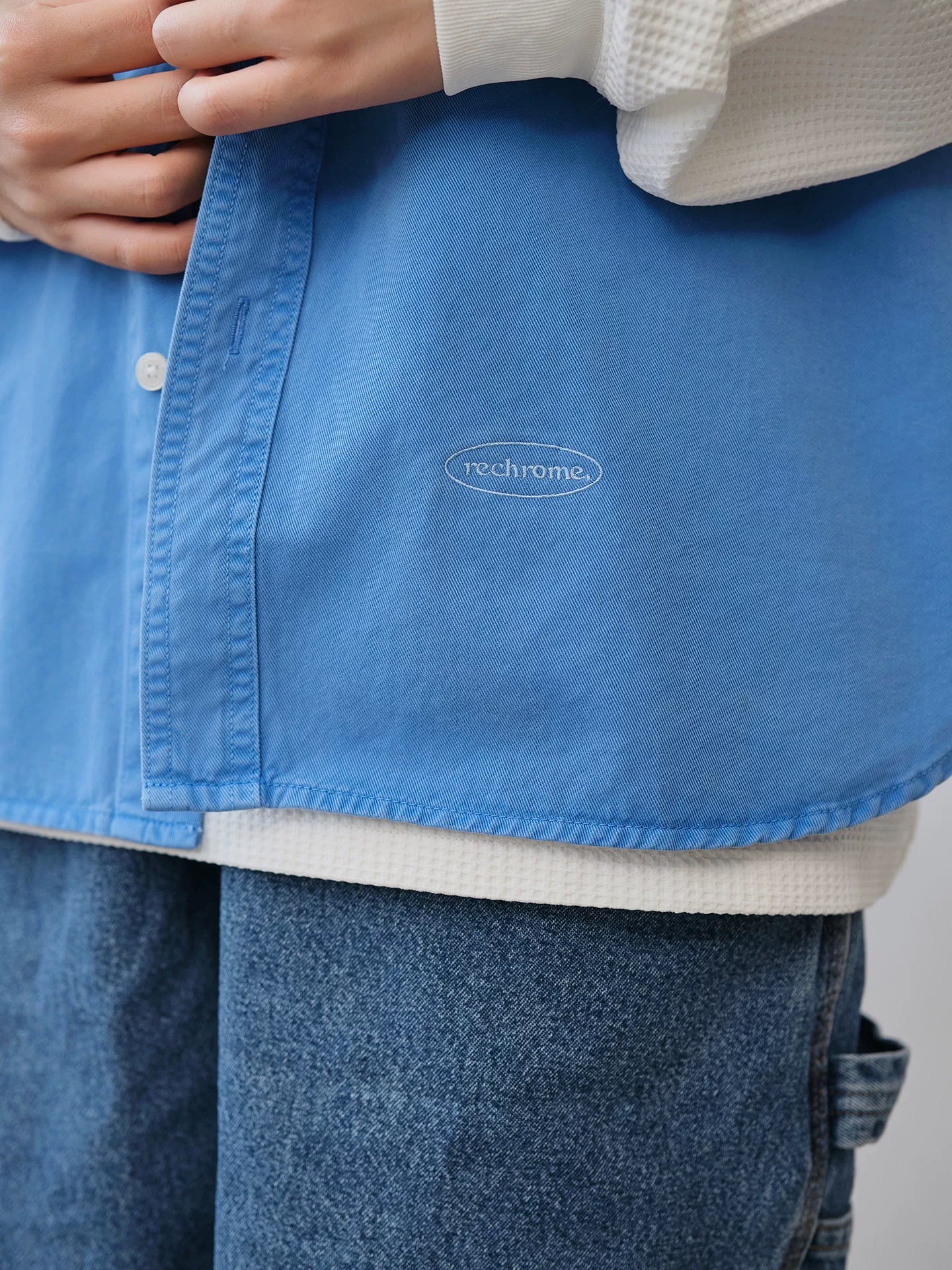 Battles French Work Blue Trucker Embroidered Loose Shirt