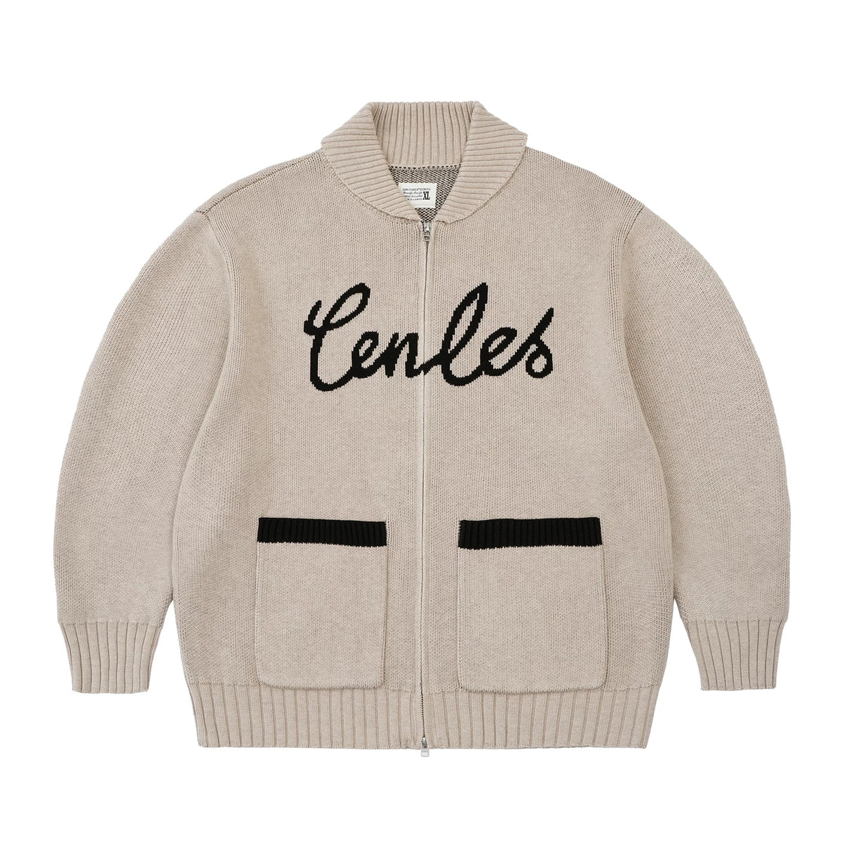 CENLES Wool-Blend Jacquard Knit Cardigan with Lapel