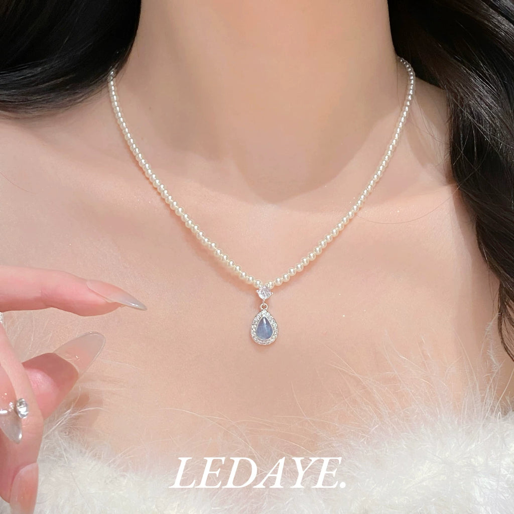 LIDAYE Aquamarine Teardrop Pearl Necklace & Bracelet Set