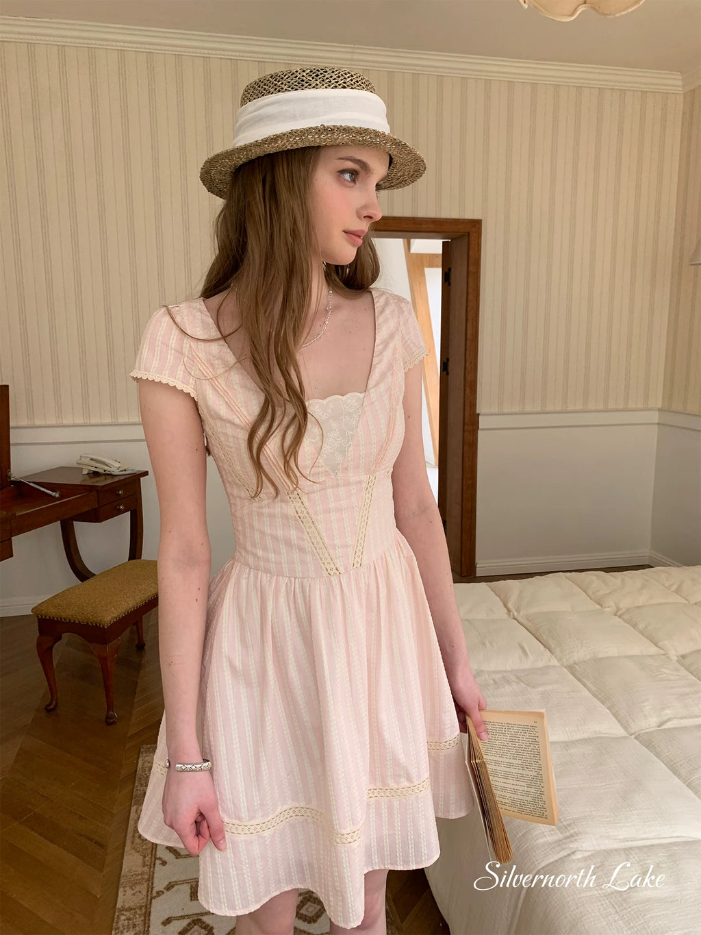silvernorth lake V-Neck Lace-Trim Two-Piece Dress