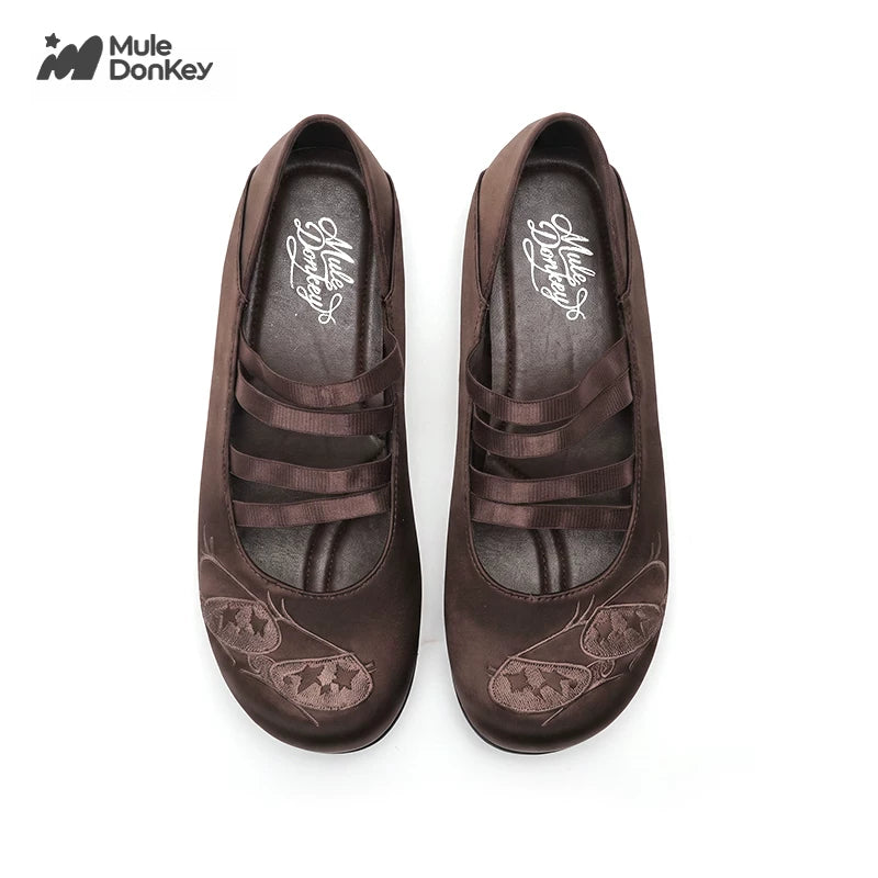 Mule Donkey Satin Embroidered Mary Jane Ballet Flat