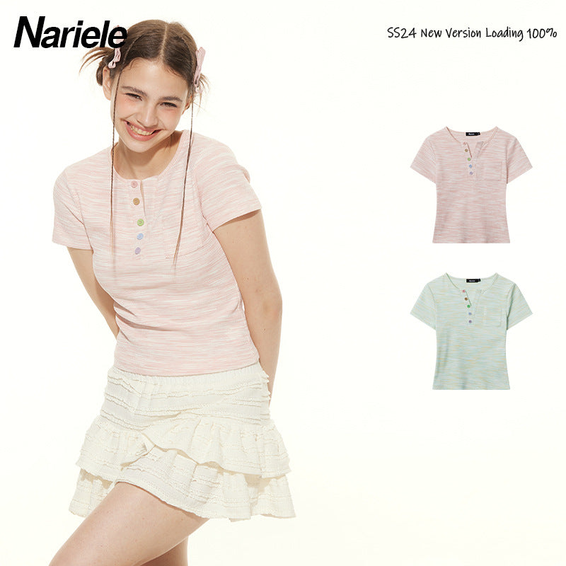 Nariele Colored Button Short Slim Fit Tee