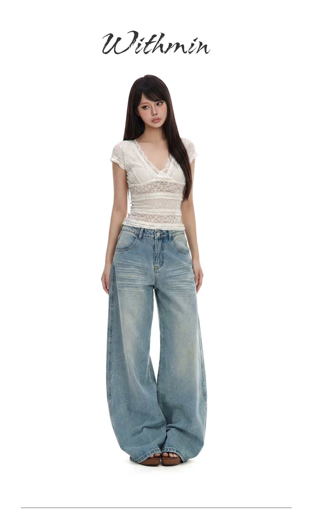 WITHMIN Vintage Straight Wide Leg Floor Mopping Jeans