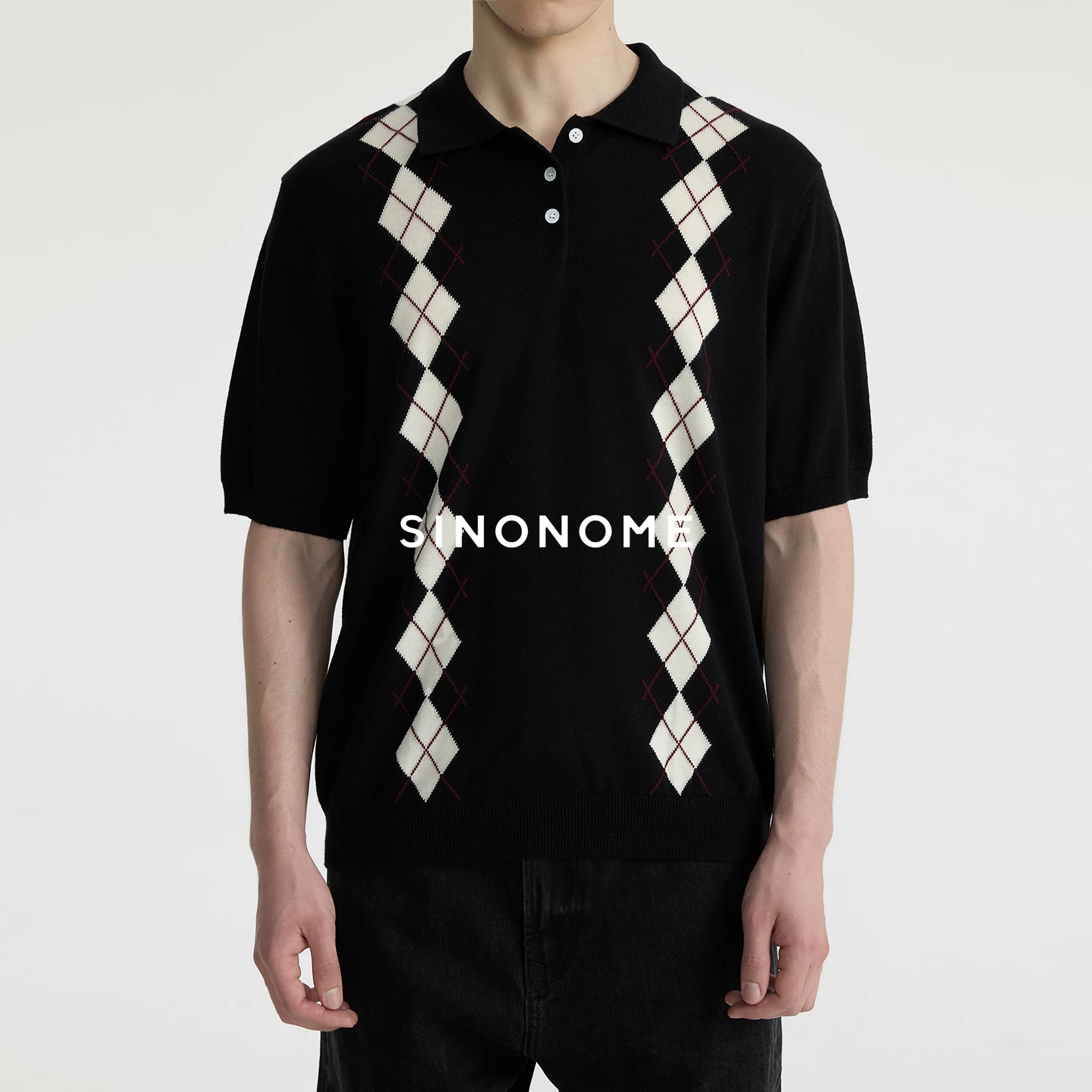 SINONOME Diamond-Pattern 400g Breathable Cropped Polo Shirt