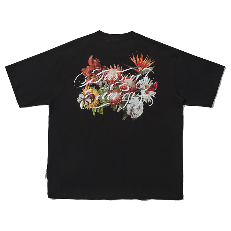 LUSHISI Realistic Floral Print 172g Breathable Oversized Tee