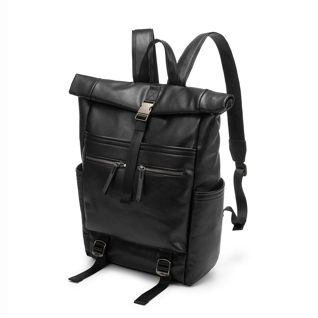 YADAMUI Black Obsidian Roll-Top Leather Backpack