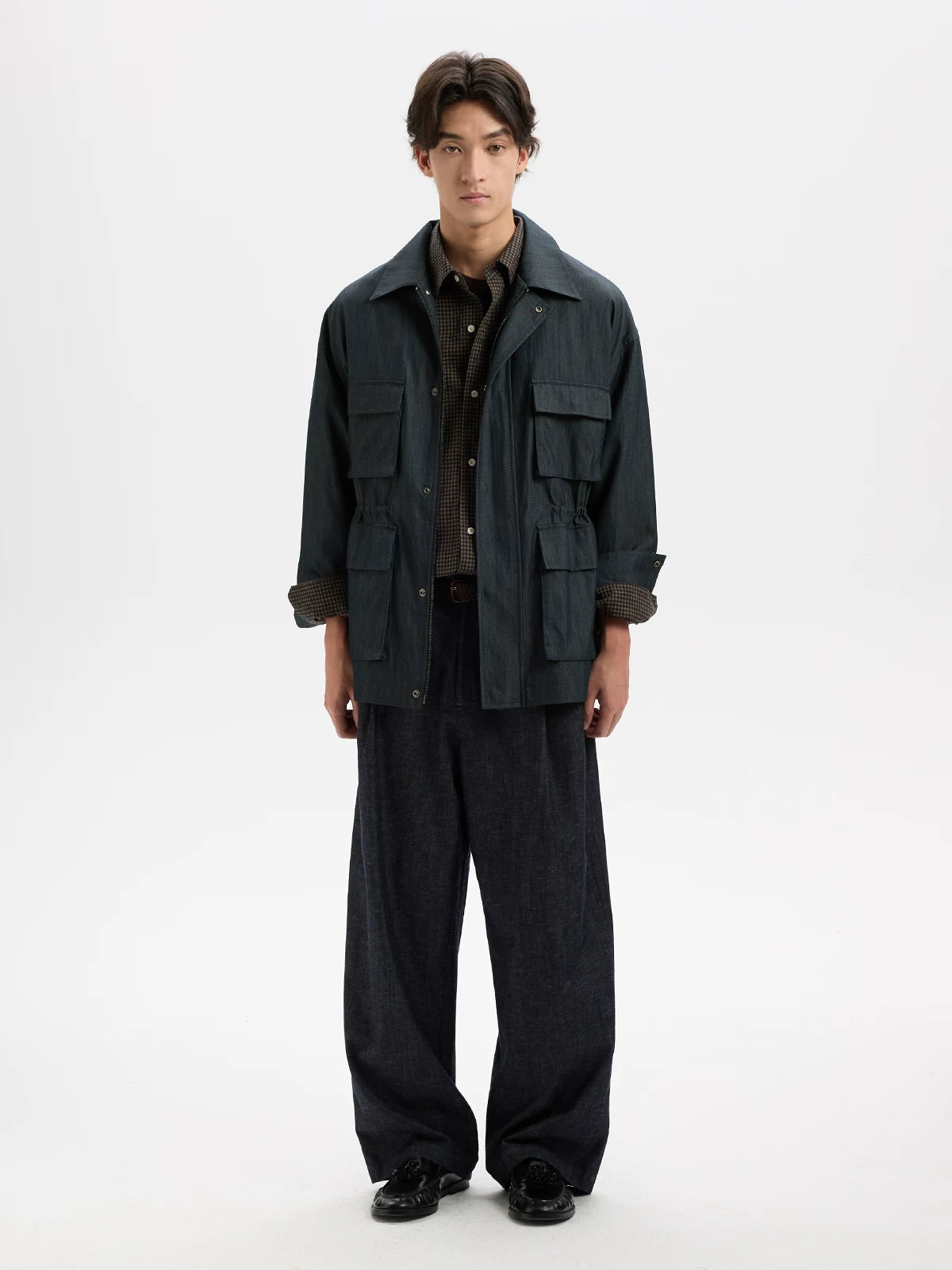 BUTTBILL Plaid Loose-Fit Breathable Long-Sleeve Shirt