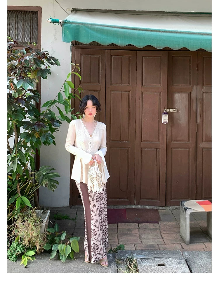 KELIFAN Vintage Lace Edge Long Sleeve