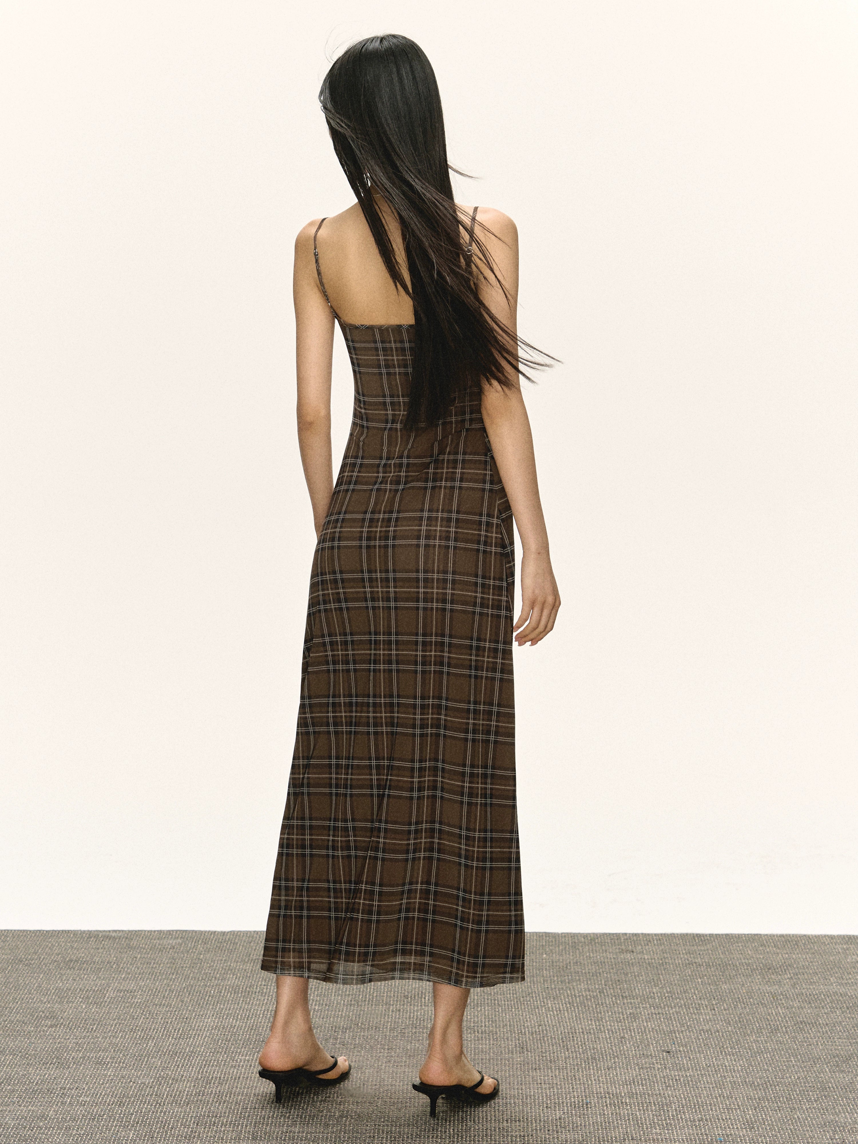 Ariseism Slim Fit Suspender Plaid Skirt