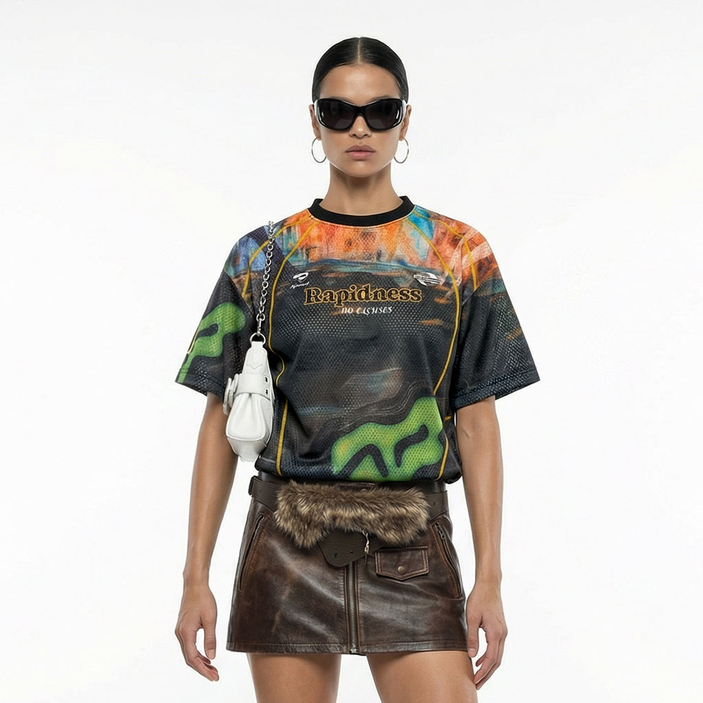 Inflation Contrast Color Line Retro Sports Short Sleeve T-Shirt