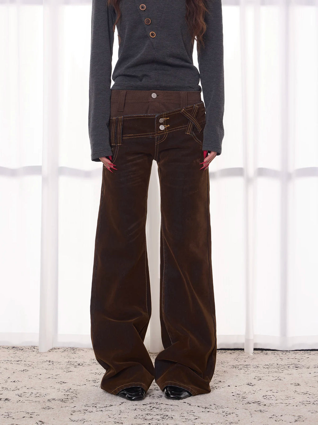 ANTSSTNA Double-Waist Spliced Straight-Leg Jeans