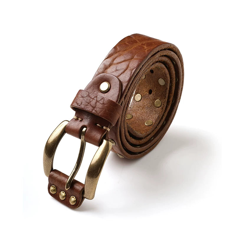 Mbbcar Vintage Rivet Handmade Leather Belt
