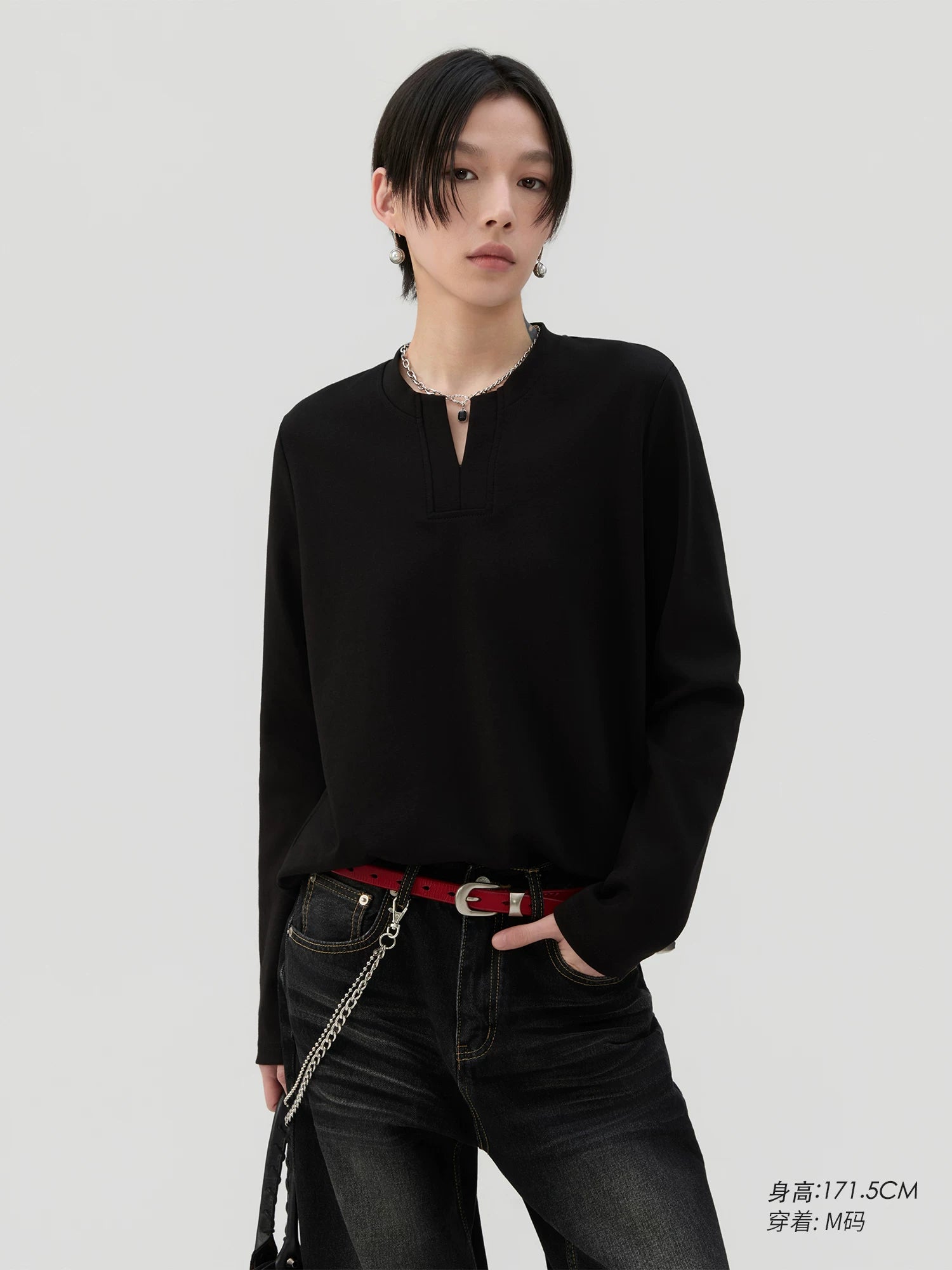 Sameuoo V-Neck Front Shoulder Casual Bottom Long Sleeve