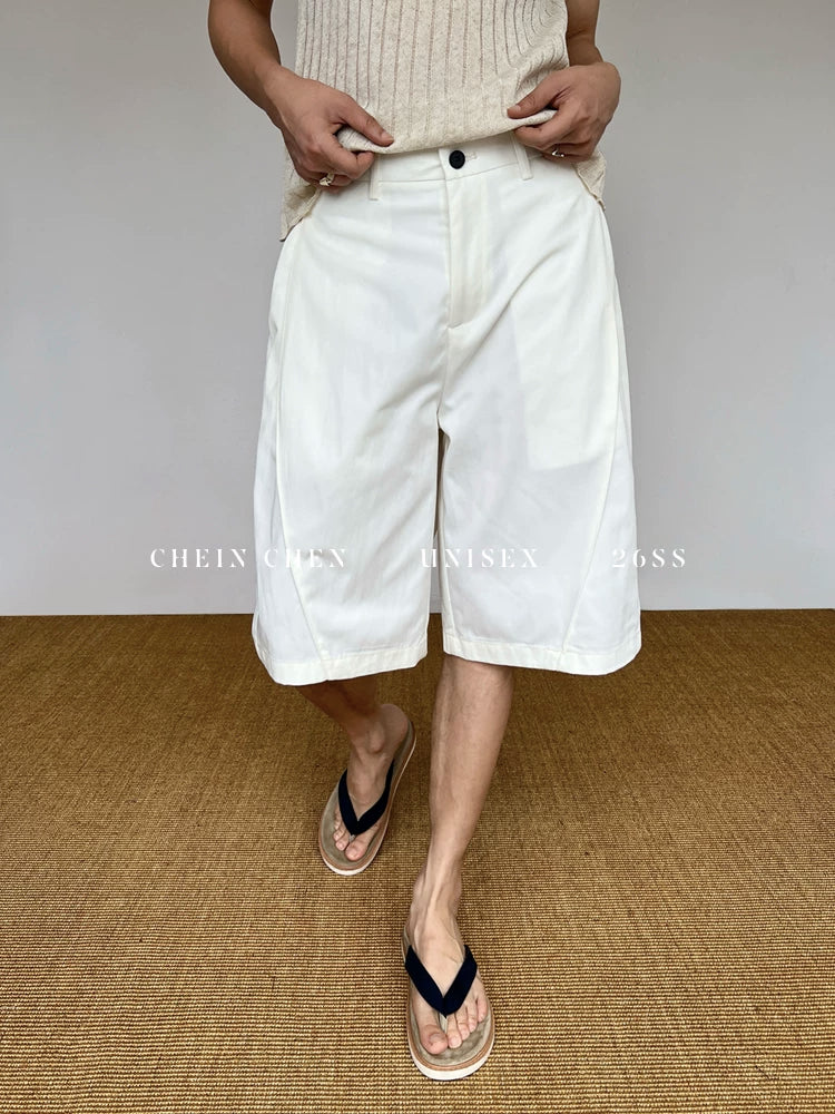 CHEIN CHEN Minimalist Pleated Breathable Knee-Length Shorts
