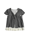 Two days off lab Fake Two-Piece V-Neck Puff Sleeve Breathable Tee