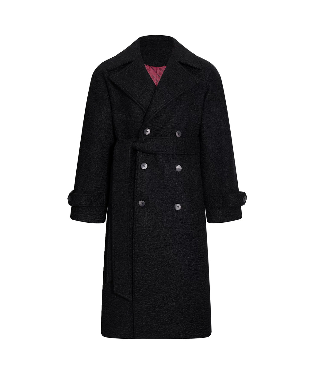 INTERLINKED Plaid Wool Double-Breasted Long Coat