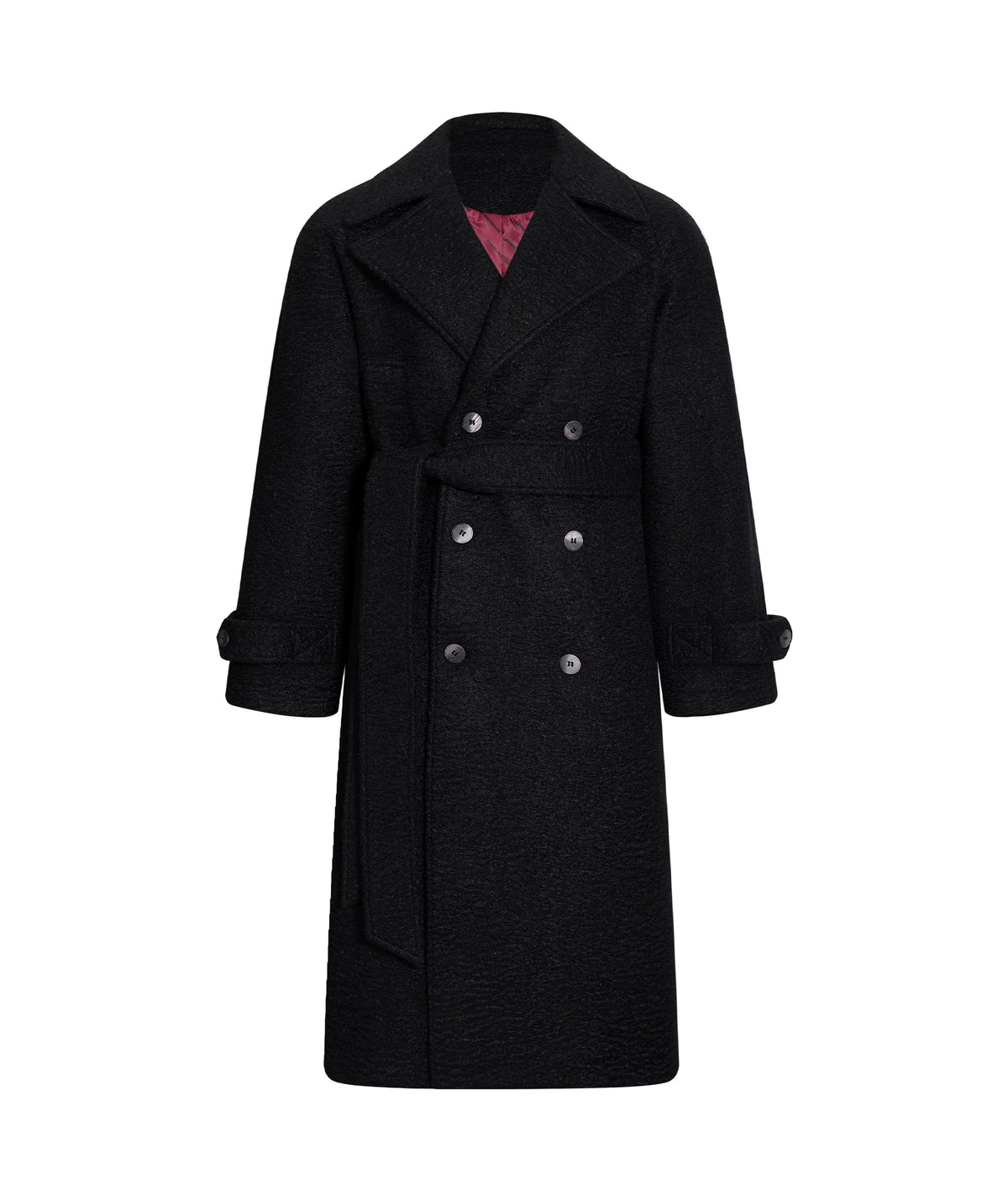 INTERLINKED Plaid Wool Double-Breasted Long Coat