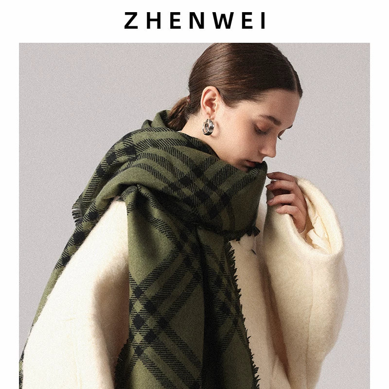 ZHENWEI Lengthened and Widened Shawl Plaid Striped Scarf