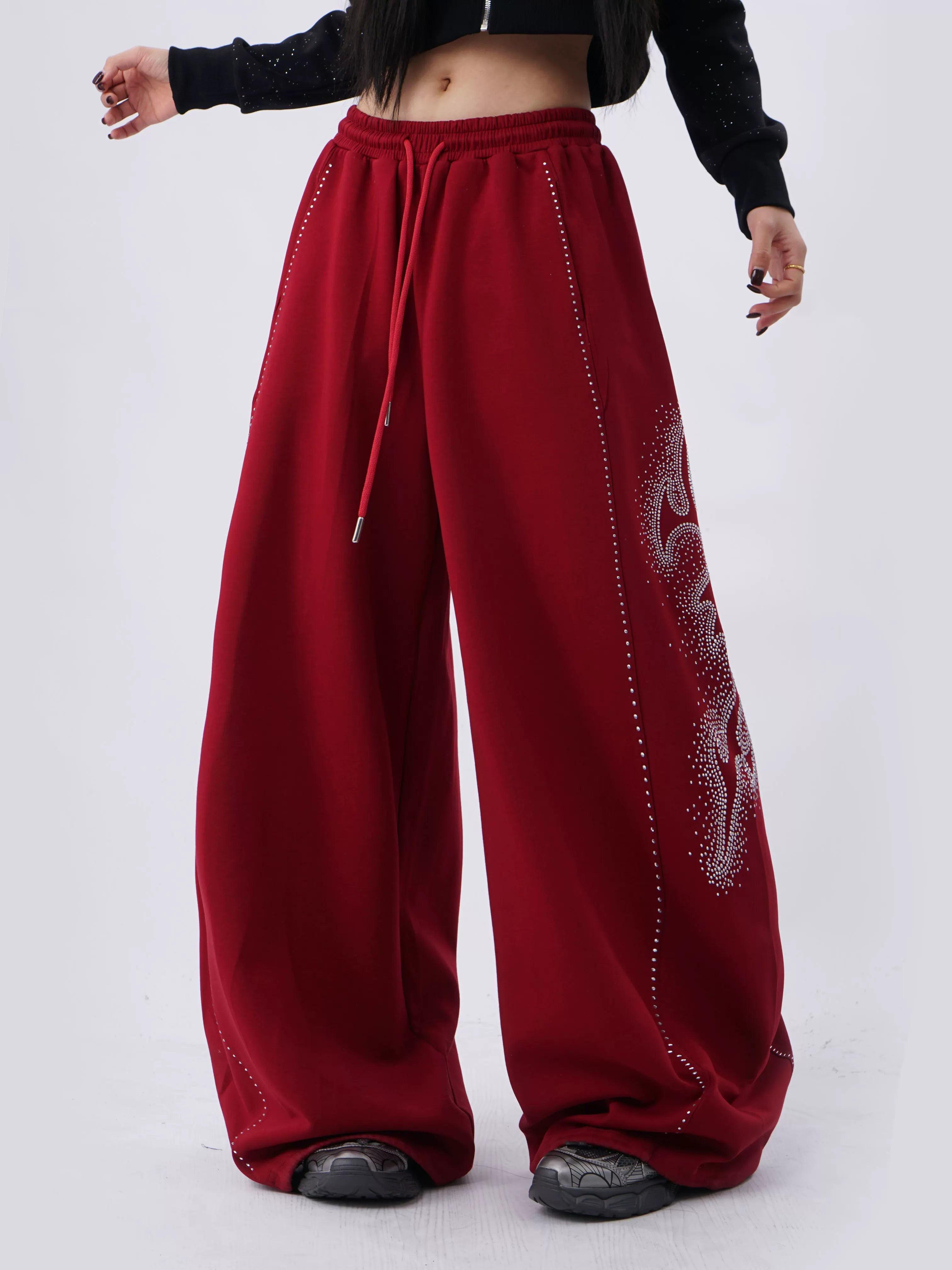 SAMUSAN Hot Diamond Casual Loose Sweatpants Wide Leg Pants