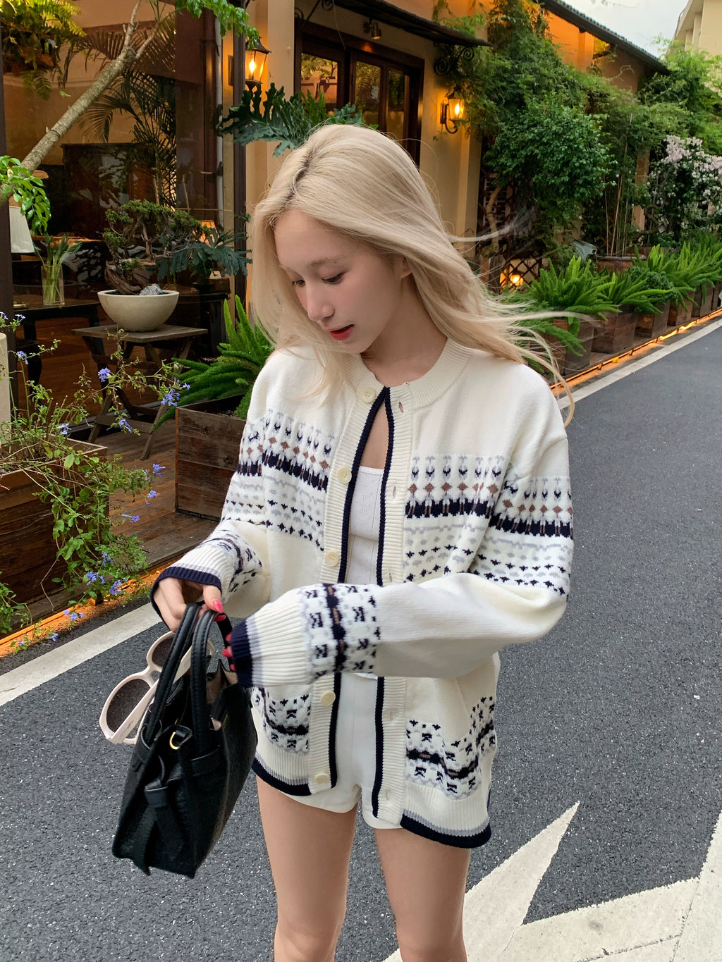 Stay the Night Fair Isle Button Knit Cardigan Relaxed Fit