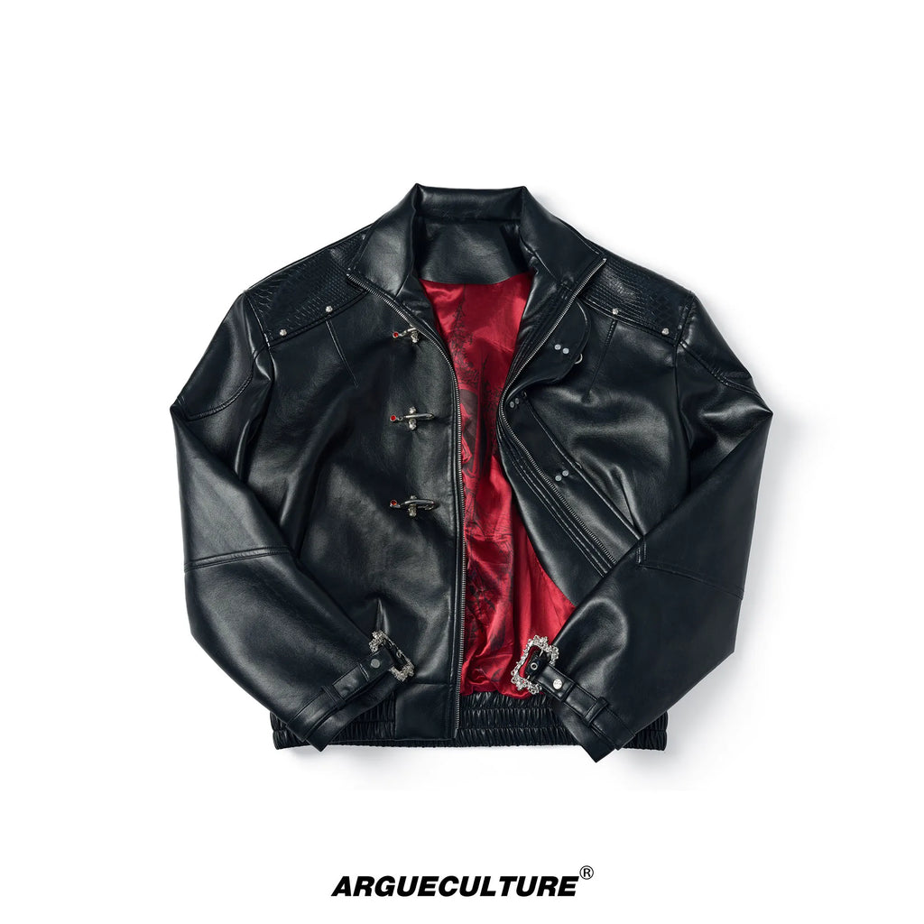 ArguE CulturE Cult Evil Aviator Snap Collar Leather Jacket