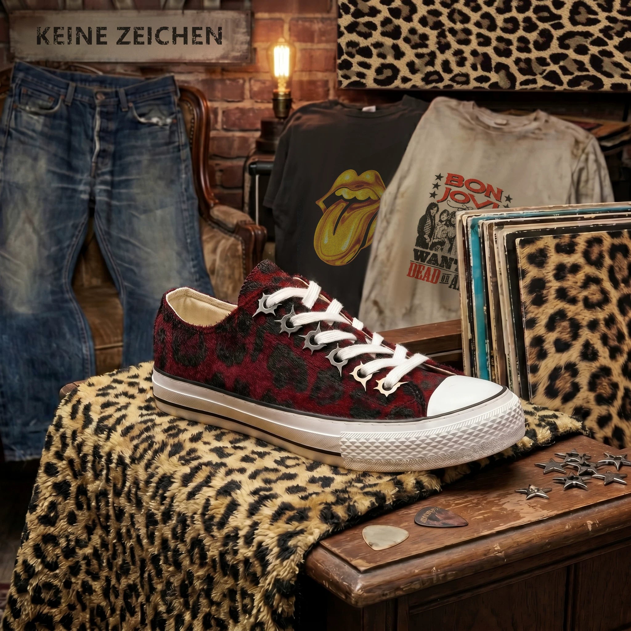 NO LOGO Leopard Print Faux Horsehair Vulcanized Low-Top Sneaker