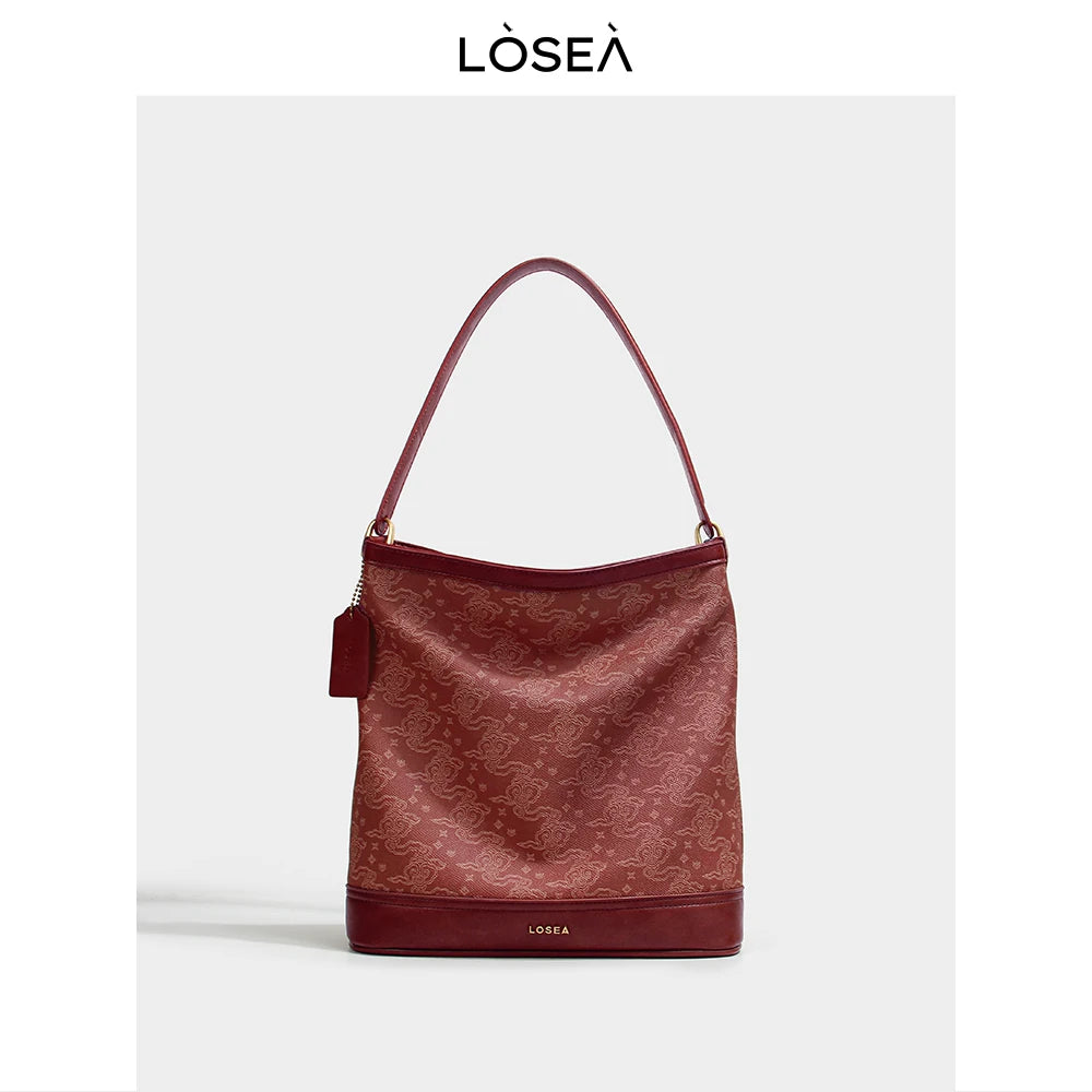 LOSEA Ruyi Cloud Pattern Faux Leather Zip-Top Bucket Bag