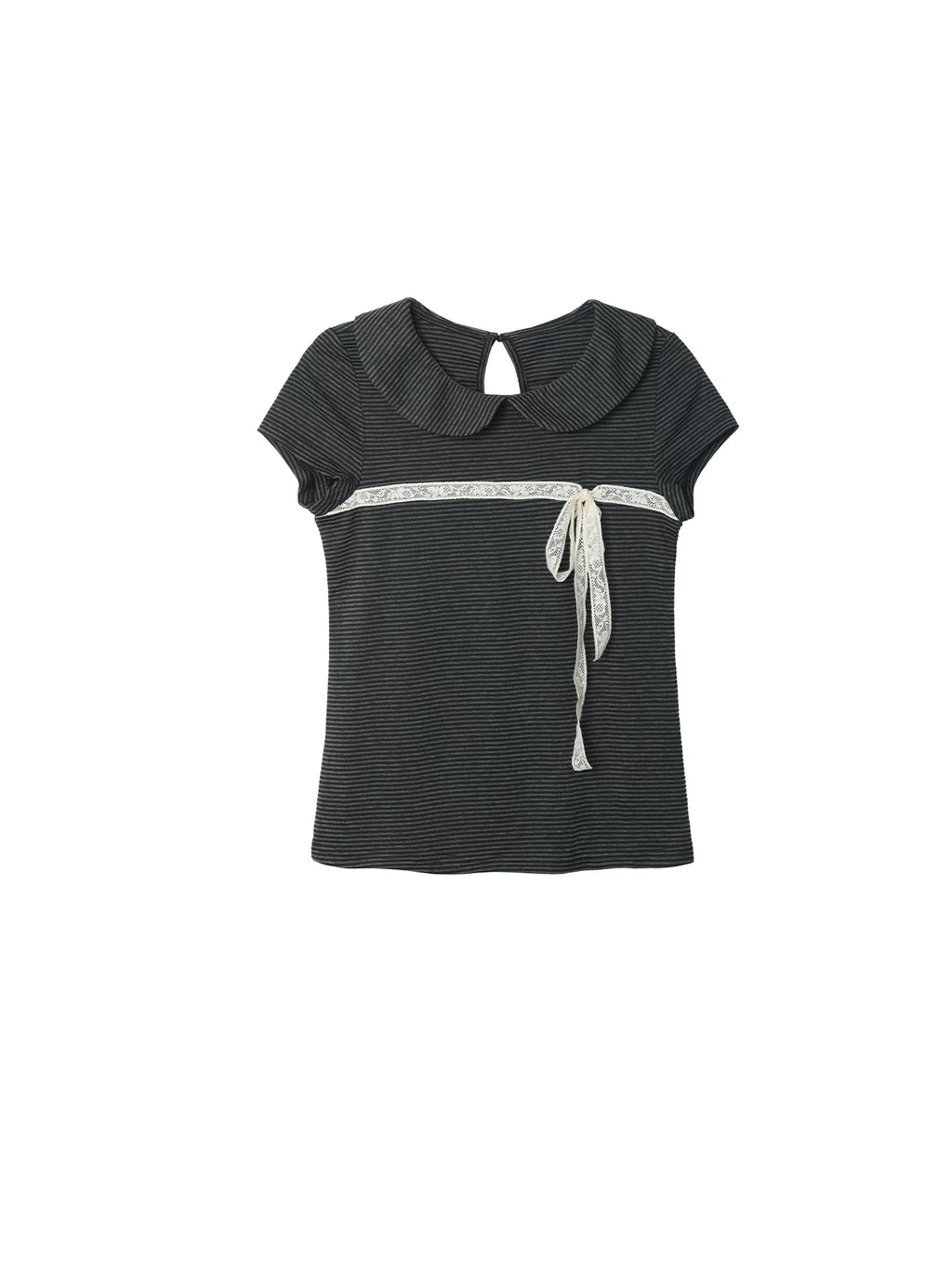 Two days off lab Striped Lace Trim Breathable Slim Fit Tee