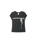 Two days off lab Striped Lace Trim Breathable Slim Fit Tee