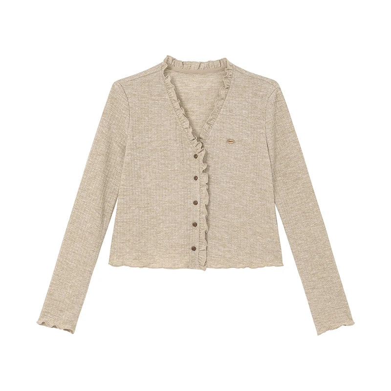 KANO Ruffle Trim Long-Sleeve Cardigan Cami Two-Piece Set