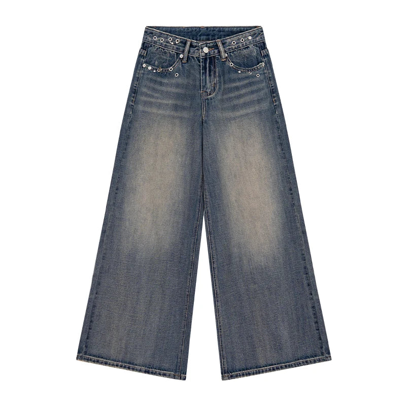 KANO Retro Rivet High-Waist Wide-Leg Jeans